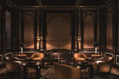 a rendering of a restaurant with tables and chairs at Royal Mansour Marrakech in Marrakech