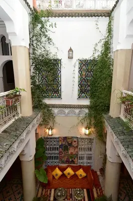 an overhead view of a courtyard in a building at Riad Manissa in Marrakech