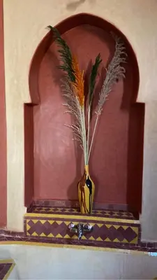 a vase with a plant in it on a shelf at Le riad de Salima, Noor Es Saadi design in Marrakech
