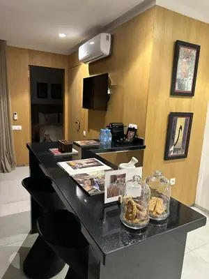 a hotel room with a counter with food on it at S_house in Marrakech