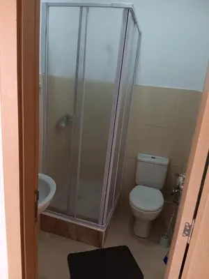 a bathroom with a shower and a toilet and a sink at appartement Les Palmeraies in Marrakech