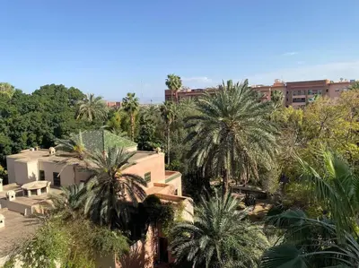 an aerial view of a house with palm trees at Superbe pied à terre sur Majorelle in Marrakech