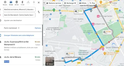 a screenshot of a map of a subway at Appartement B à 7min de l’aéroport de Marrakech in Marrakech