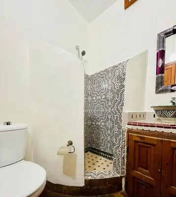 a bathroom with a toilet and a shower at Riad Rayan in Marrakech