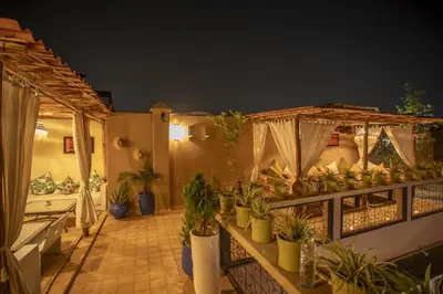 a balcony with a lot of potted plants on it at Riad Tala in Marrakech