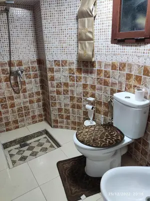a bathroom with a toilet and a shower at Luxury villa near airport & City center in Marrakech