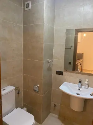 a bathroom with a toilet and a sink and a mirror at Luxury & cosy apartment in Marrakech