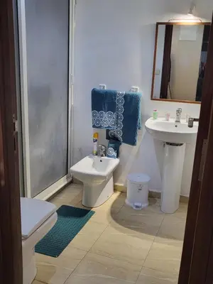 a bathroom with a sink and a toilet and a mirror at hamza in Marrakech