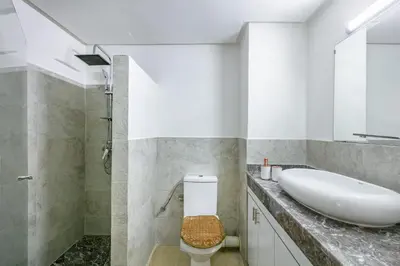 a bathroom with a sink and a toilet at New ! Appartement Bella ,Terrasse,Fibre Obtique in Marrakech