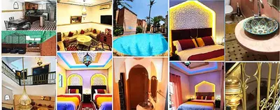 a collage of different pictures of a house at Quarya Assiyahia - Riad CAMILIA- Maison entière avec piscine in Marrakech