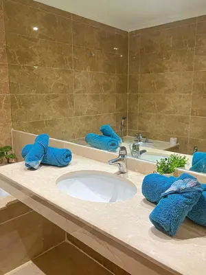 a bathroom counter with a sink and a mirror at appartement génial in Marrakech