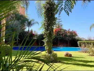 a swimming pool in a yard with a palm tree at appartement luxueux /confort , l’hivernage(Guéliz) au cœur de Marrakech in Marrakech