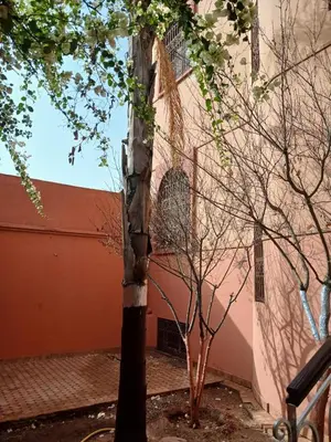 a tree in front of a pink building at Villa Mima in Marrakech
