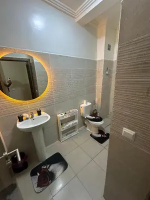 a bathroom with a sink and a toilet and a mirror at Marrakech airport apartment in Marrakech