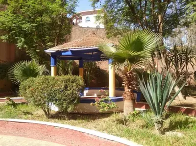 a gazebo in a yard with a palm tree at Big Gardens 3 in Marrakech