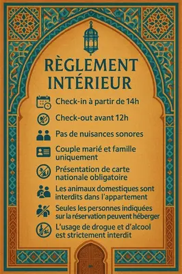 a sign for a retention interview in a room at Superbe appartement au porte de gueliz in Marrakech
