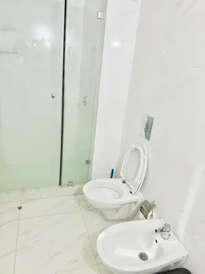 a white bathroom with a toilet and a sink at Confortable & Spacieux & Au Centre-ville in Marrakech