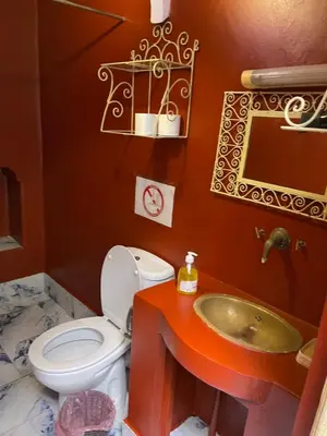a bathroom with a toilet and a sink at Riad Lwalidin in Marrakech