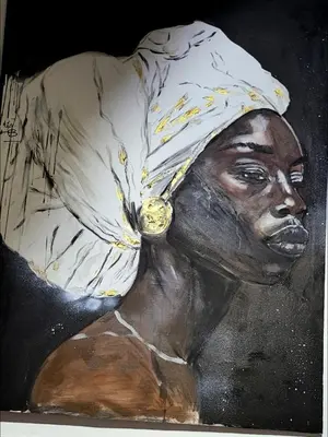 a painting of a woman wearing a white hat at Riad traditionnel de charme 3 chambres in Marrakech