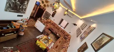 an overhead view of a living room with a couch at Hostel Dar Ben Youssef in Marrakech
