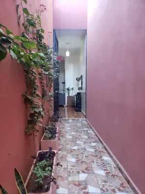 a hallway with plants on the walls of a building at Step into our little oasis in Marrakech