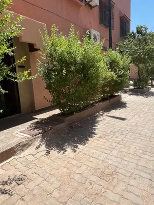 a row of bushes in front of a building at Charmant appartement spacieux avec cour fleurie et Hammam à Targa Marrakech in Marrakech