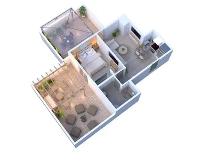 a rendering of a floor plan at New ! Appartement DarSun - Terrasse - Fibre - Parking by Darlease in Marrakech