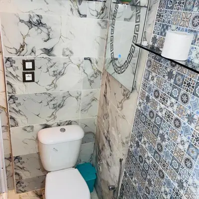 a bathroom with a toilet and a shower at Dar Al-Karma in Marrakech