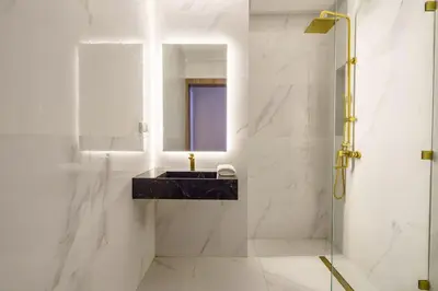 a bathroom with a sink and a mirror at Sublime Villa A in Marrakech