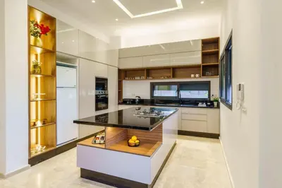 a kitchen with a black and white counter top at Sublime Villa A in Marrakech