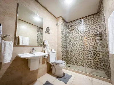 a bathroom with a sink toilet and a shower at Bel appartement haut standing in Marrakech