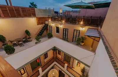 an overhead view of a building with a balcony at The Little Hara in Marrakech