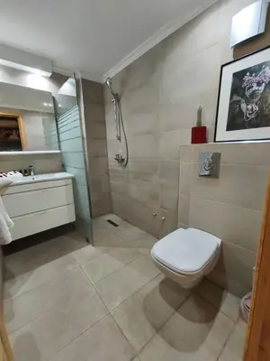 a bathroom with a toilet and a sink and a shower at RoofTop avec Terrasse Centre Gueliz in Marrakech