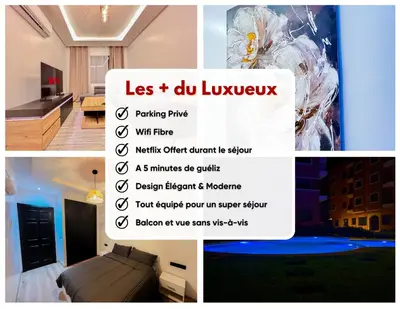 a collage of three pictures of a room at Luxe et Douceur moderne, Parking Privé in Marrakech
