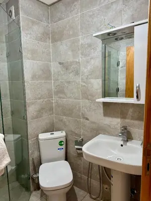 a bathroom with a toilet and a sink and a shower at Chambre salon à avenue med 6 centre de gueliz 10 in Marrakech