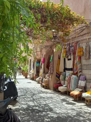 a street with a market with a bunch of shops at Juli's in Marrakech