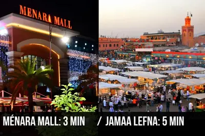 two pictures of a market in a city at L'Oasis Lumineux avec Piscine et Terrasse in Marrakech