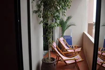 two chairs and a potted plant on a balcony at Appartement Elias Marrakech in Marrakech