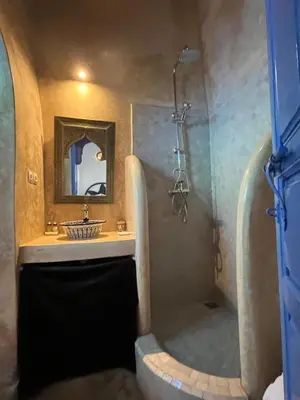 a bathroom with a shower and a sink at Riad Chameleon in Marrakech