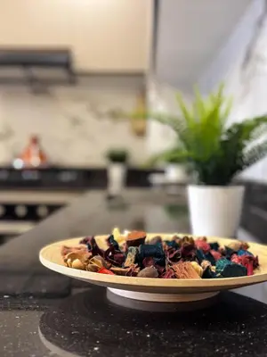 a plate of food on top of a counter at Appartement neuf 1 Ch - 5 min de la gare in Marrakech