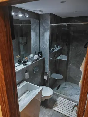 a bathroom with a shower and a sink and a toilet at Nid douillet dans la ville Rose in Marrakech