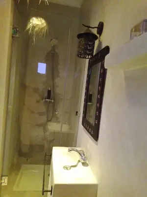 a bathroom with a shower and a sink at RIAD Le shams in Marrakech