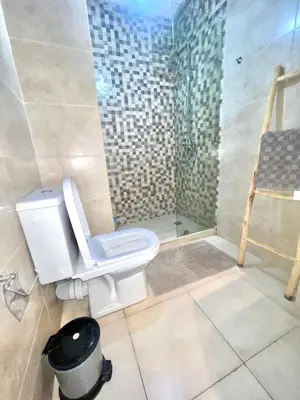 a bathroom with a toilet and a walk in shower at Bel Appartement nour 5 in Marrakech