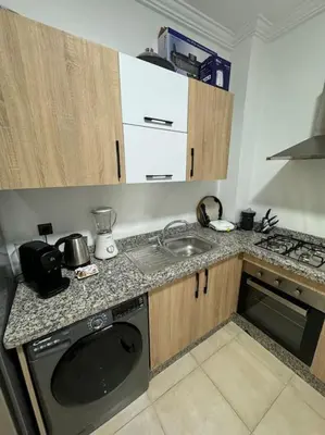 a small kitchen with a sink and a dishwasher at Appartement au centre de gueliz in Marrakech