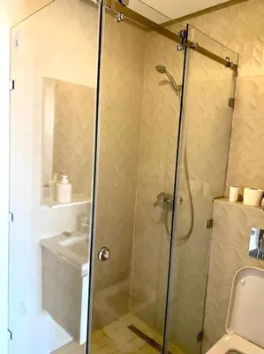 a bathroom with a shower and a toilet at Stylish Apartment IN Marrakech E25 in Marrakech