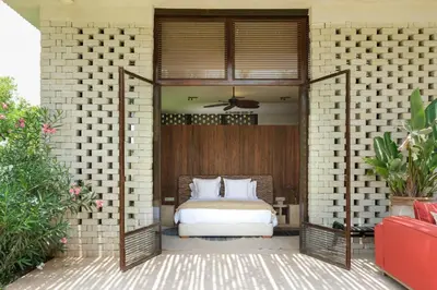 a bedroom with a bed on a patio at Villa Saman in Marrakech