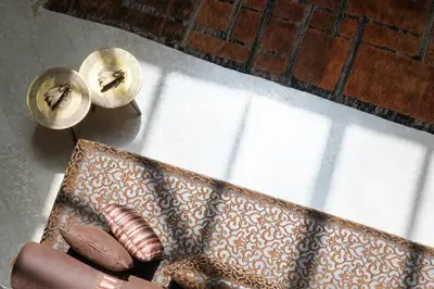 an overhead view of a table with a brown purse at Villa Tamari in Marrakech