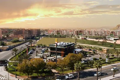 a view of a city with a parking lot at Charming two bedrooms Flat with Pool and Parking in Marrakech