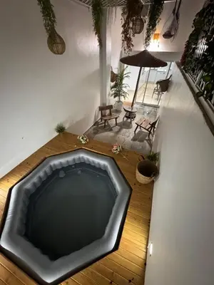 an overhead view of a room with a bath tub at Duplex au cœur de marrakech in Marrakech
