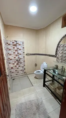 a bathroom with a shower and a toilet and a sink at Villa riad al salam in Marrakech